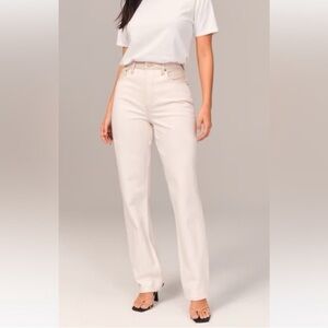 Abercrombie Cream Curve Love Leather Trim 90’s Straight Ultra High Rise Jeans